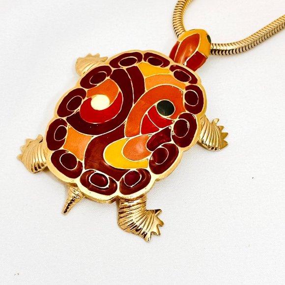 Rare Vintage Eisenberg Enameled Turtle Pendant Necklace - Excellent - Picture 1 of 11